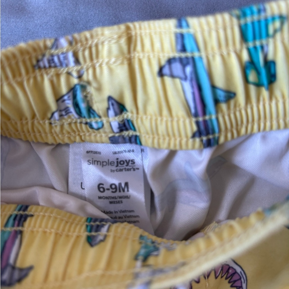 Simple Joys Yellow Shark Print Swim Shorts - Picture 4 of 6